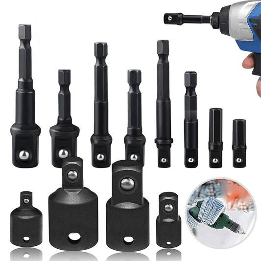 12Pc Drill Socket Adapter Set Impact Nut Driver Hex Extension Bit 1/4" 3/8" 1/2" - Direct On Sale