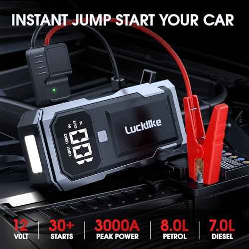 3000A Peak Current Car Battery Jump Starter with Power Bank