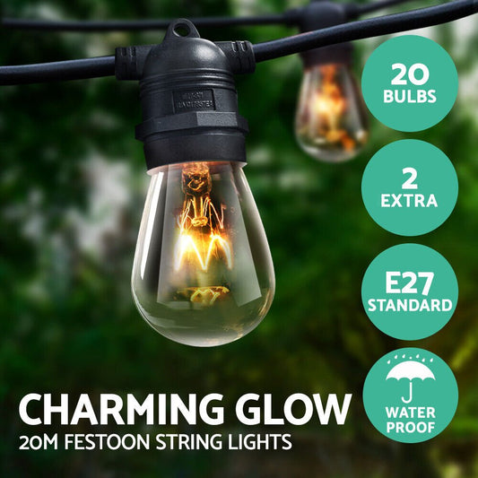 20m LED Festoon String Lights Outdoor Christmas Wedding Waterproof Garden Decor - Direct On Sale