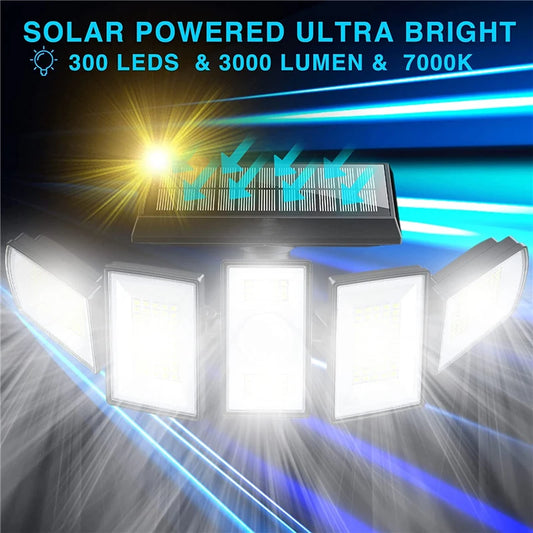 Solar security light mounted on a wall at night