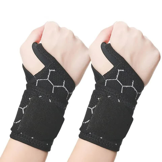 Black wrist support gloves with pattern on a white background