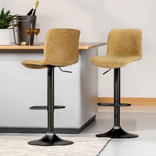2x Bar Stools Kitchen Swivel Bar Stool Gas Lift Chairs Barstools Brown - Direct On Sale
