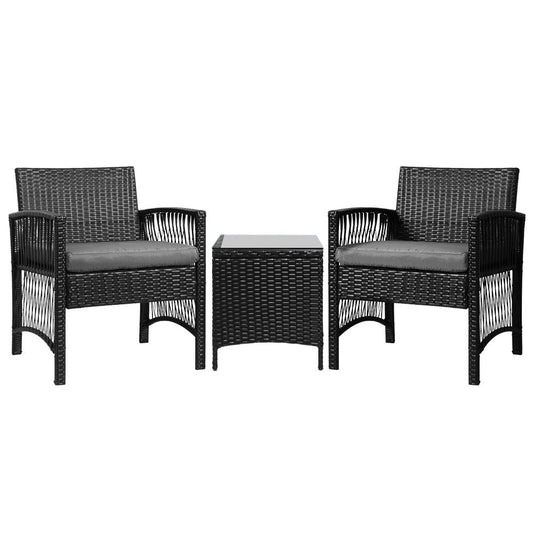 3 - Piece Outdoor Bistro Set - Stylish, Comfortable & Weather - Resistant Patio Furniture Wicker Dining Chairs Table Cushion Black - Direct On Sale