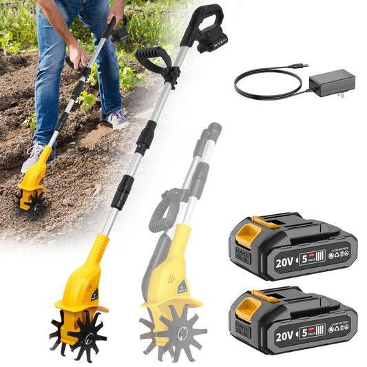 20V Brushless Cordless Garden Tiller Equipped with Two Rechargeable Batteries