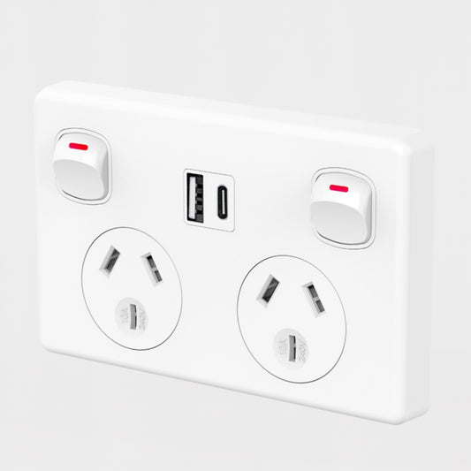 Fast Charge 10 amp Double Power Point Wall Outlet USB & Type-C GPO Supply Socket