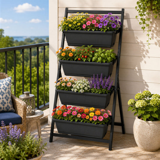 4-tier vertical plant stand in black