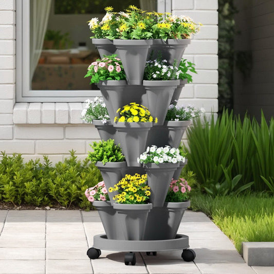 5 - Pot Stackable Strawberry Planter with Automatic Drainage - Direct On Sale