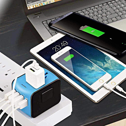 Universal International Travel Adapter - 3 USB Power Adapter + 1 Type C