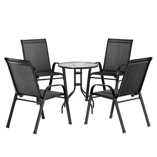 5PC Bistro Set Outdoor Table and Chairs Stackable Outdoor Furniture Black - Direct On Sale