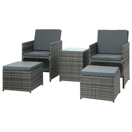5PC Bistro Set Wicker Table and Chairs Ottoman Outdoor Furniture Grey - Direct On Sale