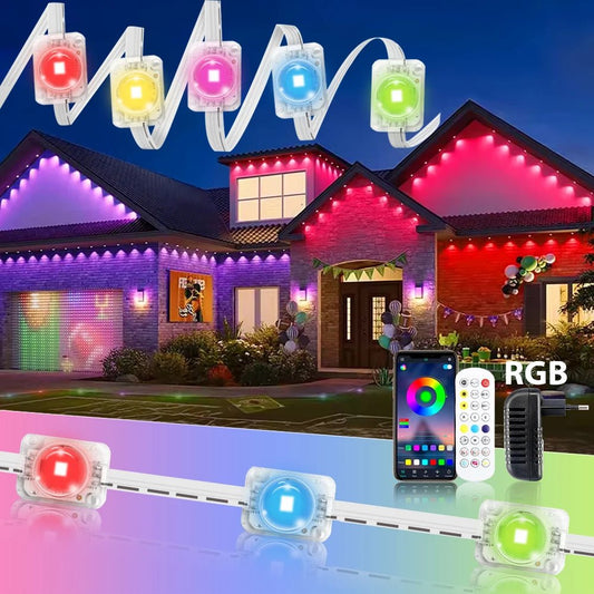 60M Smart RGB Eave Lights – App & Remote Control, IP67 Outdoor LED String Lights for Christmas, New Year - Direct On Sale