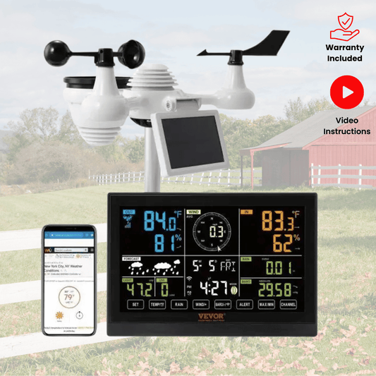 7 - in - 1 Wi - Fi Weather Station 7.5 in Color Display with Solar Outdoor Sensor Alarm Alerts for Temperature Humidity - Direct On Sale