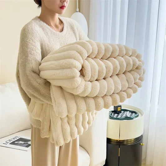 Rabbit Velvet Winter Warm Blankets Fluffy Warmth Throw Blankets