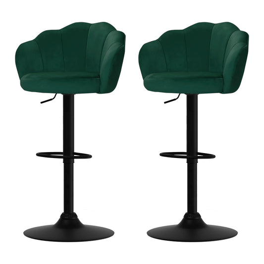 2x Nessah Bar Stools Gas Lift Velvet Green
