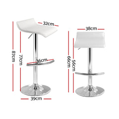 2x Bar Stools Adjustable Gas Lift Chairs White