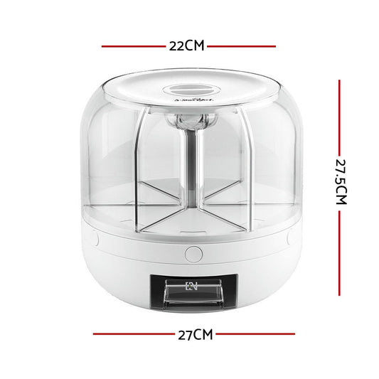 6-In-1 Cereal Dispenser Rotating Grain Container 10KG Rice Storage Dry Food Box
