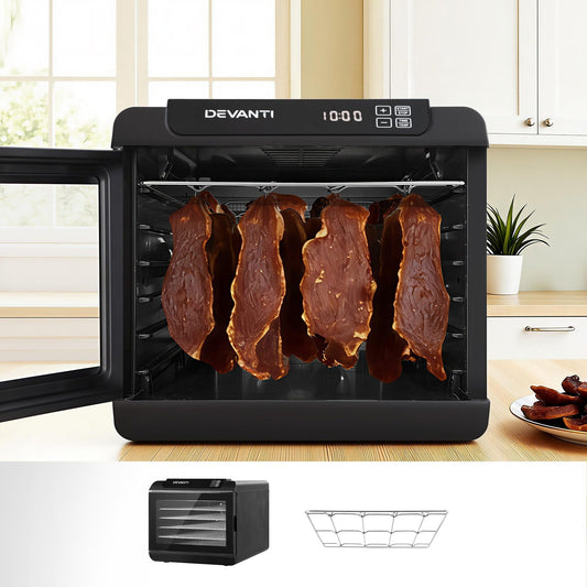 6-tray food dehydrator with stainless steel trays and glass door