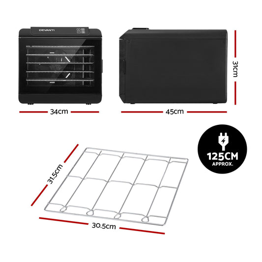 Food dehydrator with six removable 304 stainless steel drying trays