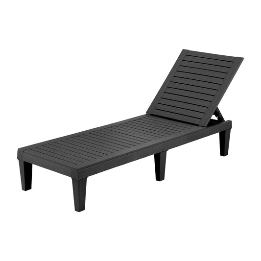 Black adjustable sun lounge recliner for outdoor use