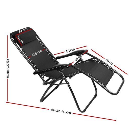 Zero Gravity Chair Folding Outdoor Recliner Adjustable Sun Lounge Camping Black