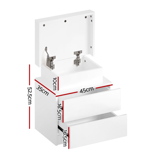 Bedside Table With LED x2 Drawers Lift-up Storage - COLEY White