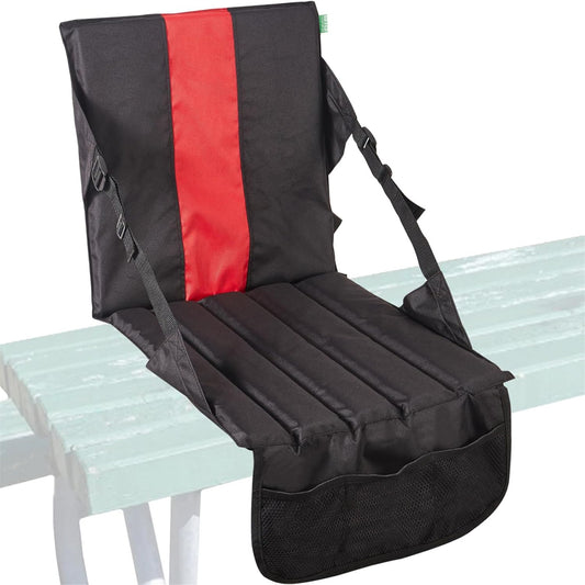 Black seat cover with a red stripe on a white background