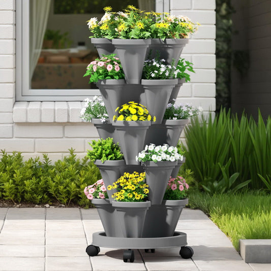 5-Pot Stackable Strawberry Planter with Automatic Drainage