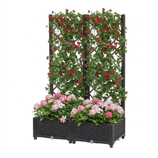 Self-watering vertical raised garden bed in brown
