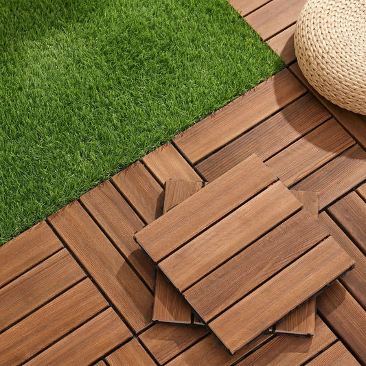 Pine wood deck tiles 10-pack interlocking