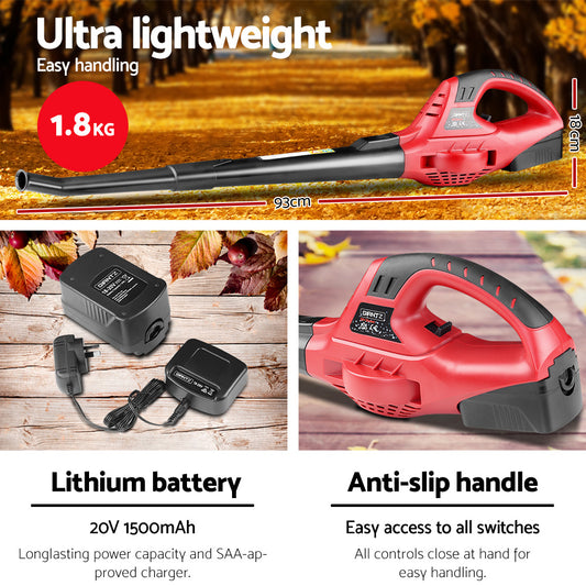 20V Cordless Leaf Blower Garden Lithium Electric Battery Nozzles 2-Speed