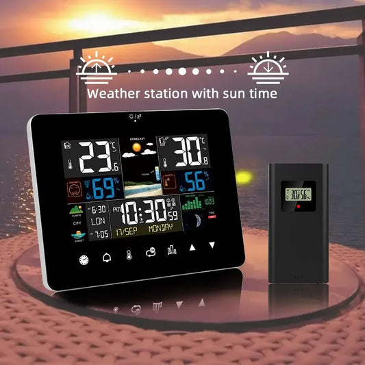 Multifunction weather station with touch screen and wireless outdoor sensor