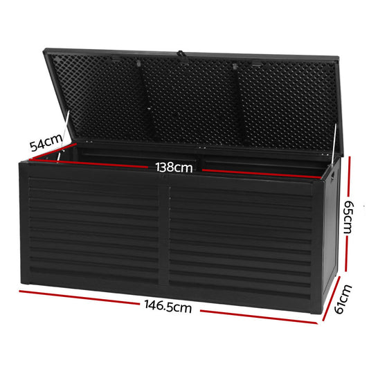 Outdoor Storage Box 490L Black | Lockable Bench Seat PP | 146x61x65cm
