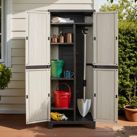 Outdoor Lockable Storage Cabinet 173cm | Adjustable Shelves PP | 37x65x173cm