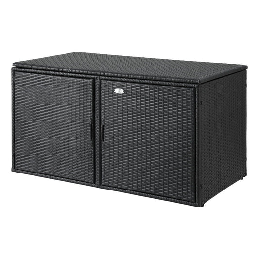 Outdoor Storage Wicker Cabinet 333L Black | 2-in-1 Table PE Wicker | 110x60x63cm