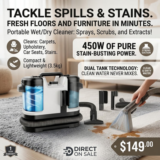 Portable Carpet and Upholstery Spot Cleaner, Wet and Dry, Dual Tank