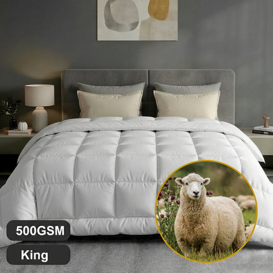 500GSM white wool quilt king winter doona with baffle box construction