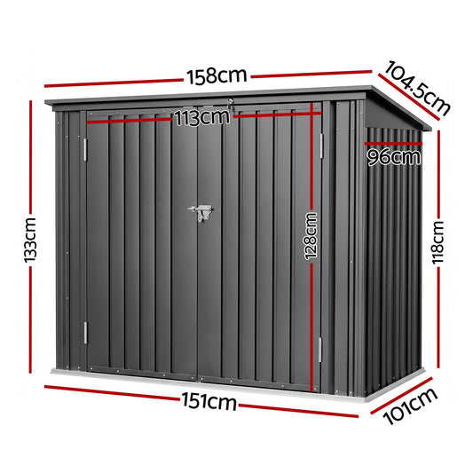 Garden Shed Wheelie Bin Storage Enclosure Outdoor Lockable Steel Cabinet 158 x 101 x 133 cm