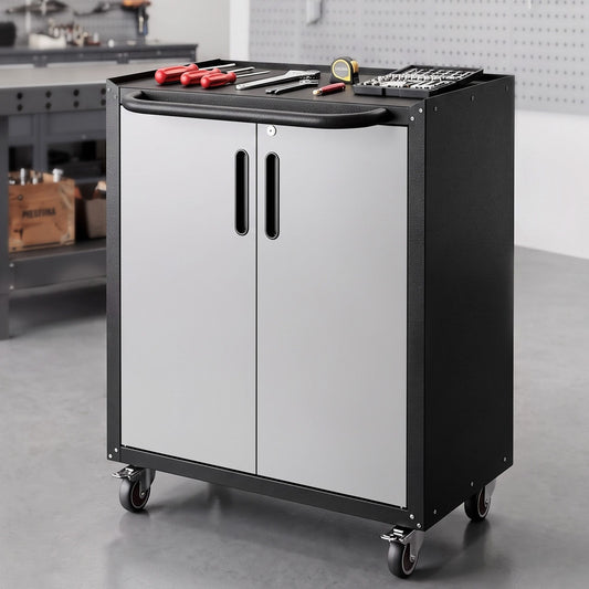 Rolling tool cabinet in black and grey