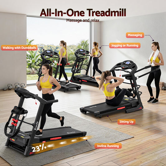 Multifunctional Treadmill with Massager Home Gym Fitness Exercise Machine w/ Massager 480mm
