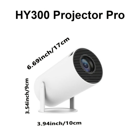 HY300 Pro projector displaying a movie on a wall