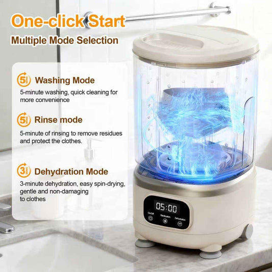 Portable Mini Washing Machine with Spin Dry & UV Sterilization – 3L Capacity, Wash, Rinse, Dehydrate, and Disinfect in One, Ideal for Underwear, Socks, Baby Clothes (White)