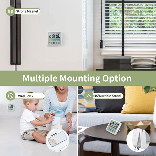 Digital Hygrometer Thermometer with Clock – Indoor Temperature & Humidity Monitor