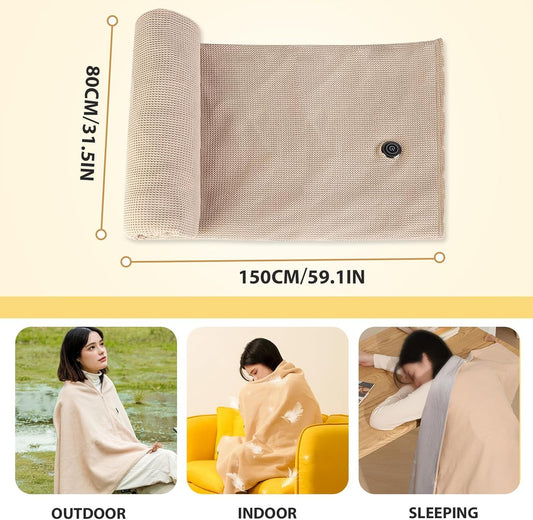 USB Power Supply Electric Heated Blanket Shawl Portable Wearable Heated Throw 3 Heat Levels Machine Washable Cozy 62x32 Inches,Apricot