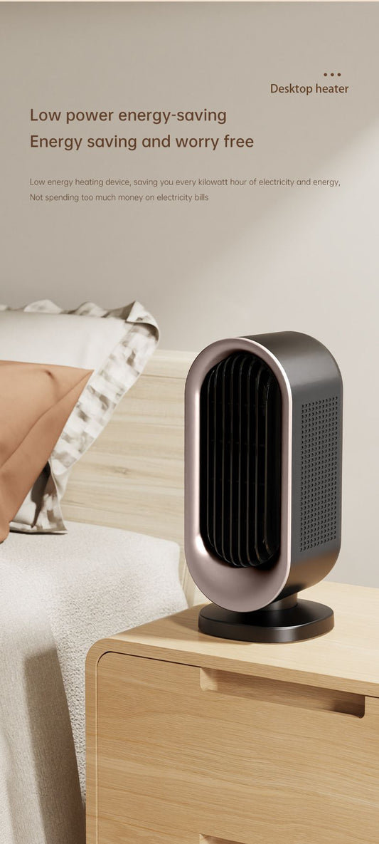Slim vertical space heater on a desk