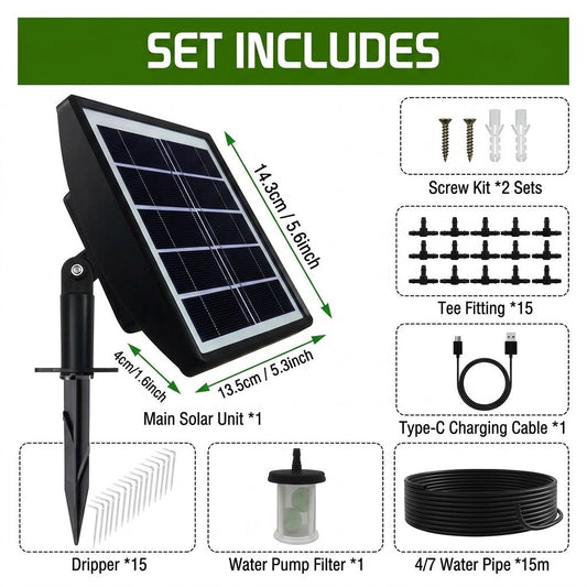 Solar irrigation unit with adjustable stake in a garden