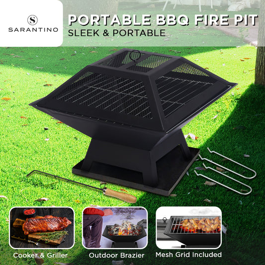 Fire pit with grill for BBQ cooking