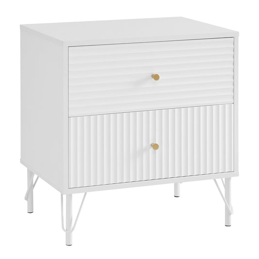 Bedside Table Night Stand With 2 Drawers - White