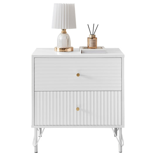 Bedside Table Night Stand With 2 Drawers - White