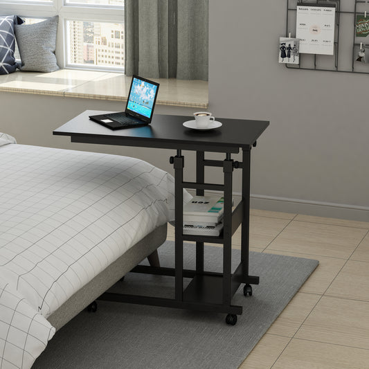 Side Table with Storage Shelves, Height Adjustable