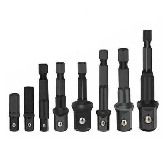 Socket adapter with 1/4 inch hex shank and square drive